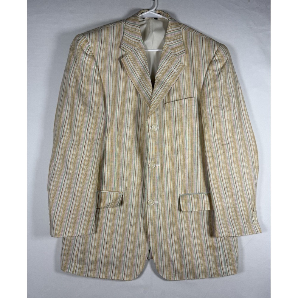 Haspel Sports Coat Men's 40R 100% Linen 3-Button Blazer Multicolor Stripe